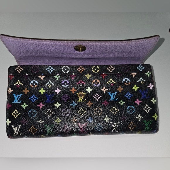 Authentic Louis Vuitton Murakami Black Multicolor Wallet RARE Lavender Interior - Picture 9 of 16